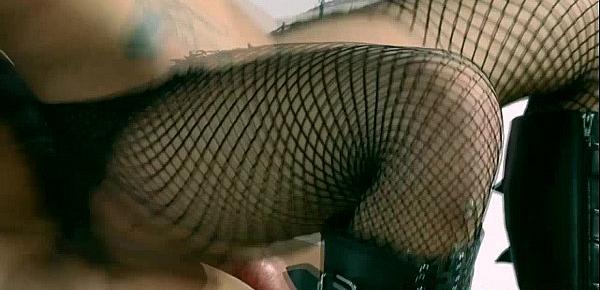  Asian Alina Li in a wig and fishnets
